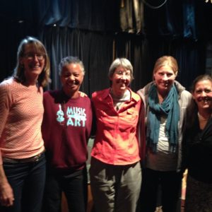 Five of Graduate Women in Science's mentors at a panel event, November 2014. Left to right, professors from CSU Dr. Sara Rathburn, Dr. Gillian Bowser, Dr. Ellen Wohl, Dr. Emily Fischer, and from the Denver Museum of Nature and Science Dr. Paula Cushing.